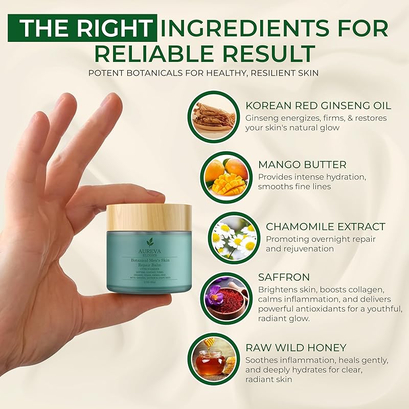 Men's Skin Repair Balm – Face & Body For All Skin Types – Soothes Acne, Sunburn, After Shave & Redness – With Sunscreen – Ember Citrus Scent, 2oz