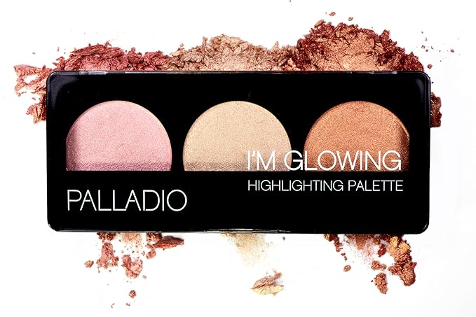 Palladio I'm Glowing Illuminating Highlighting Palette, Glow Bronzer Powder Makeup Set, High Pigmented Shimmery Colors