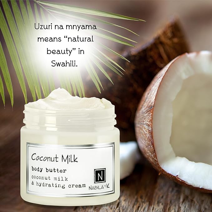 Nabila K Uzuri Hydration Gift Set – Includes Organic Mango Vanilla Body Scrub, Black Soap, Coconut Milk Body Butter & Watermelon Lip Polish – Luxury Bath Kit for Women & Men – Ready-to-Gift Spa Box