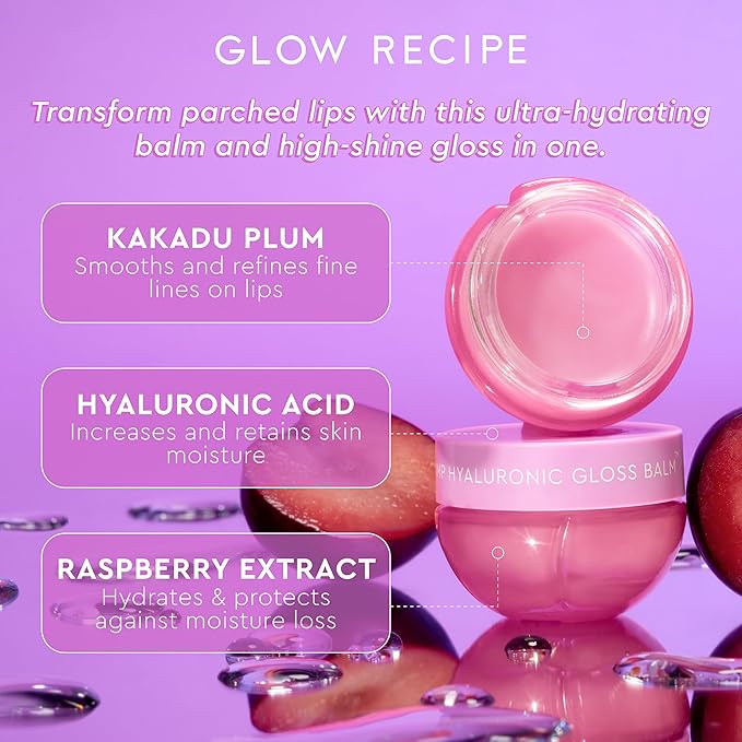 Glow Recipe Plum Hydration Heroes Holiday Kit - Plum Plump Hyaluronic Acid Cream (50ml) & Ultra Moisturizing Gloss Balm (15ml) - Hydrate, Plump, and Balance Dry Skin & Parched Lips - Vegan Set (2-Pc)
