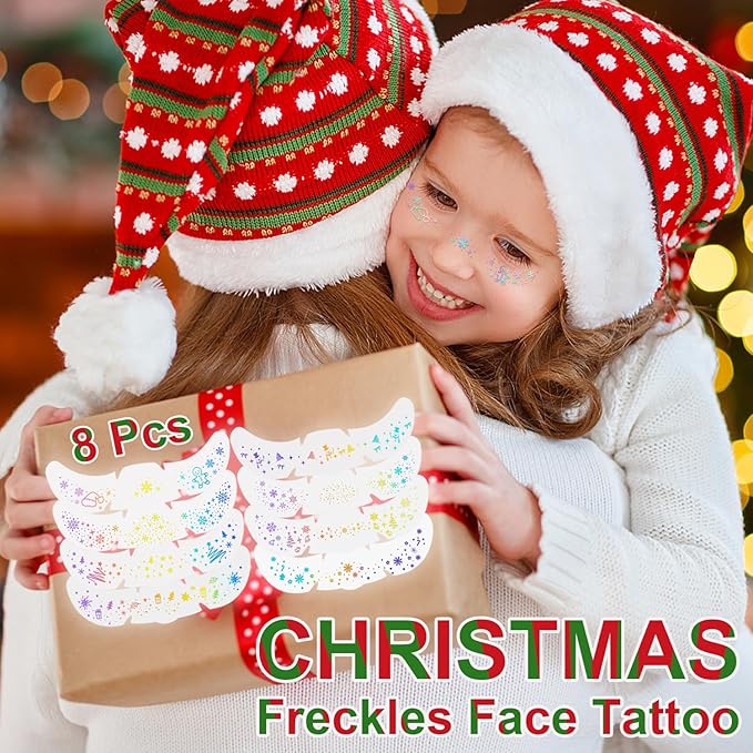 8Pcs Face Makeup Patches, Glitter Freckles Face Tattoo for Teenagers & Young Women, Sparkle Freckles Makeup Patches, Waterproof Face Glitter Freckles for Christmas (8PcsD Holographic Multicolor)
