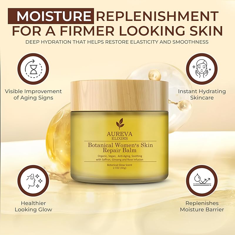 Organic Botanical Women’s Skin Repair Balm – 97% Reported Improvement for Acne, Sunburn & Dryness – Day & Night Anti-Aging Collagen Boost Moisturizer for Face, Neck & Décolleté – Glow Scent, 2oz