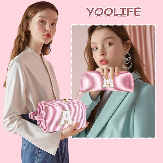 YOOLIFE Gifts for Teen Girls - Personalized Initial Makeup Bag, Birthday Gifts for Women Sister Friend Daughter Girls Kids