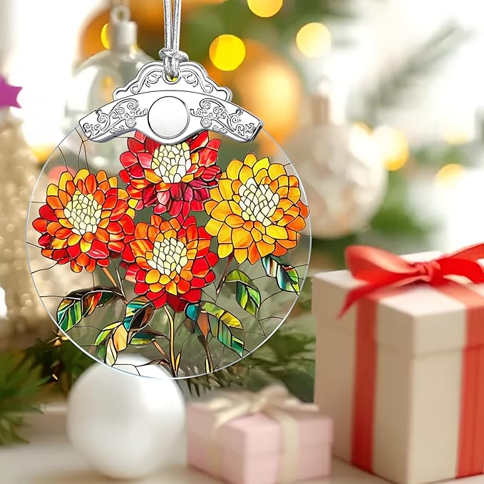 Christmas Ornaments: Stained Glass-Style October Birth Flower Ornament – Christmas Tree Decorations, Holiday Party Gifts, Mother's Day & Birthday Gifts for Women, Mom & Grandma | Birth Flower Gift