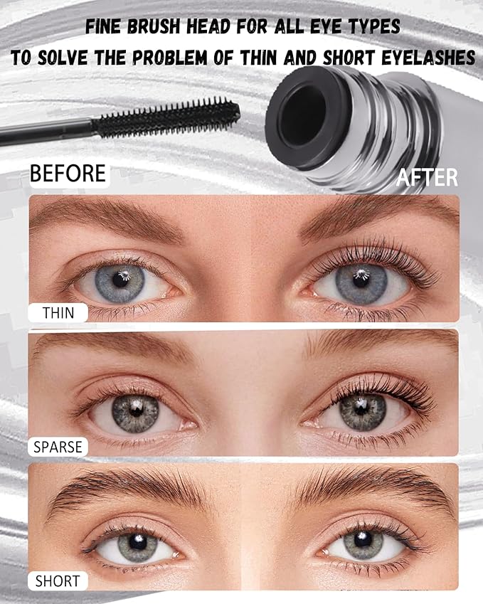 Mascara for Older Women 60 Plus, Black & Brown Waterproof Mascara Volume and Length for Mature Women, Lengthening -Thin Long Lasting No Clumps Volumizing Mascaras Primer Ideal for Sensitive Eyes 01+02