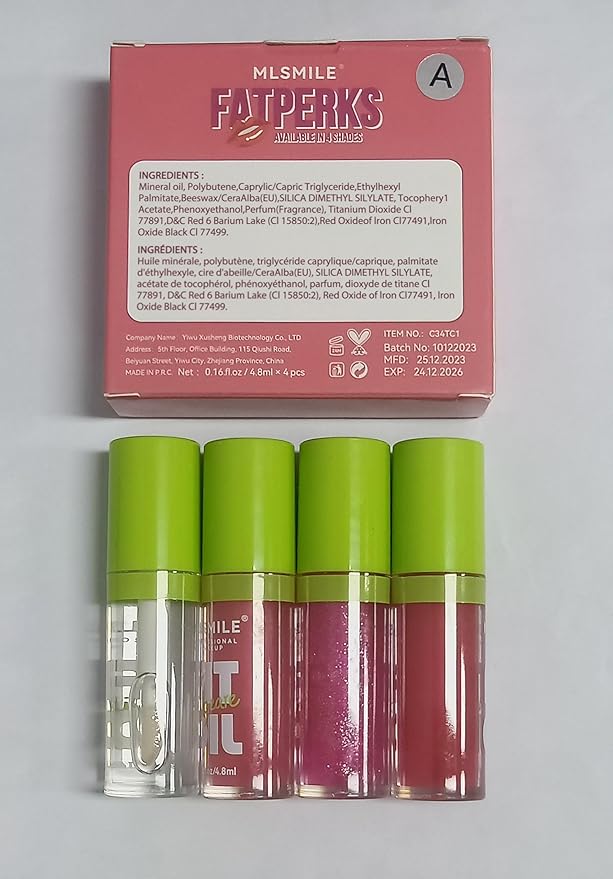 4 Colors Lip Gloss Set,Tinted Lip Oil Long Lasting Non-sticky Shiny Lip Plumping Lip Gloss,Hydrating Moisturizing Lip Glow Oil for Looking Lips,Smooth Glossy Lip Plumper Gloss Set for Women（A#）