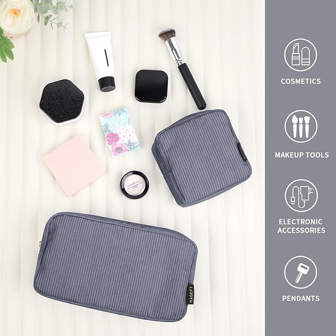 MAGEFY Small Makeup Bag for Purse Mini Cosmetics Bag Corduroy Cute Cosmetic Pouch for Women with Slip-in Pockets