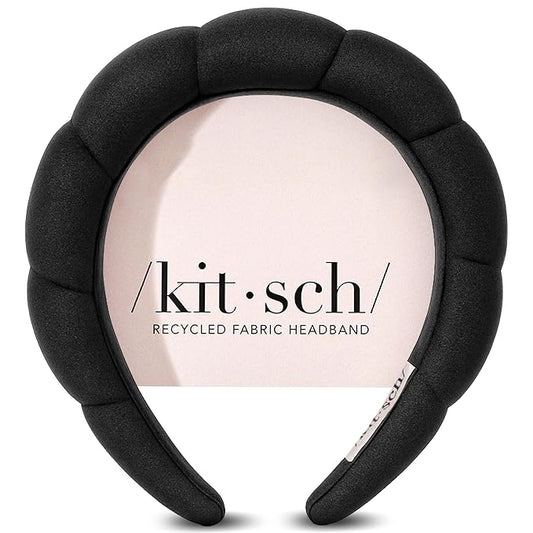 Kitsch Spa Headband for Washing Face - Recycled Fabric, Non-Slip Black Headbands for Women - Cute Stuff for Makeup, Beauty, Skin Care, Self Care | Ideal Gifts for Women - 1Pc