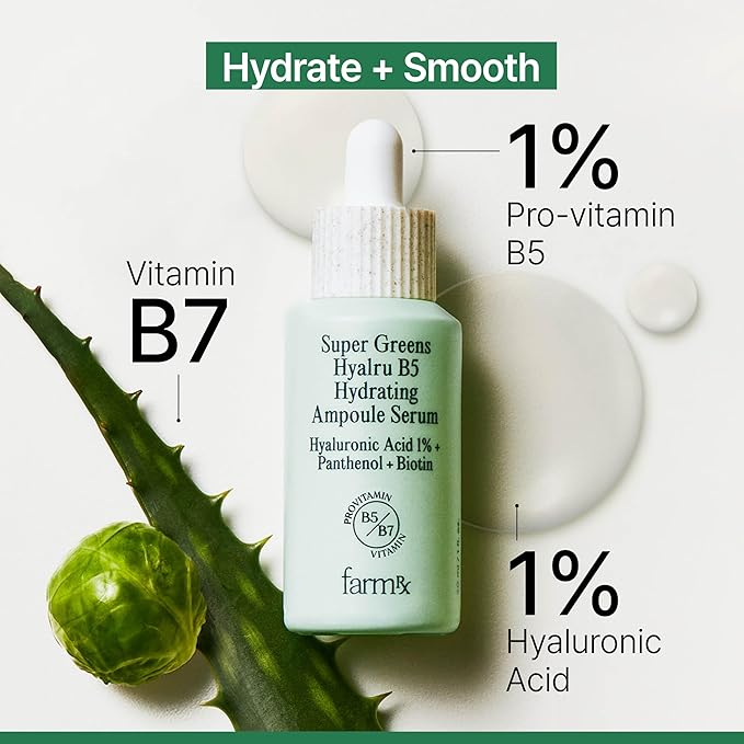 Farm Rx Super Greens Hyalru B5 Hydrating Ampoule Serum (latest version) - Korean Skin Care, Lightweight, All-Day Hydration. Hyaluronic Acid, Panthenol, Vegan (1fl oz)