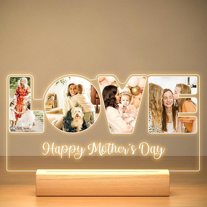 Custom LOVE Picture Frame with Photo, Personalized Photo Frame with Night Light, Customized Picture Frames, Personalized Christmas Mothers Day Birthday Gifts for Mom