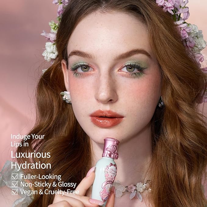 Flower Knows Midsummer Fairytales Coating Lip Lacquer,Glowy Non-Fading Lip Gloss,Hydrating Tinted Lip Oil for Girls&Women,Vegan & Cruelty Free,0.17Fl Oz(G08 Mystery Island)