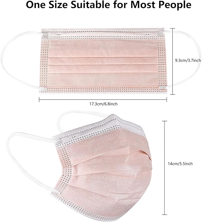 akgk Disposable Face Masks 100Pcs, 3 Layer Protective Face Mask Blush Pink Face Masks