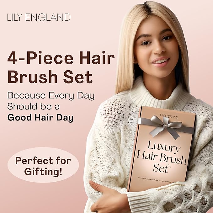 Luxury Hair Brush Gift Set for Women & Girls - Lily England 4-Piece Professional Styling Collection - Premium Ladies Gift Set | Elegant Gifts for Women for All Hair Types - Matte Rose Gold