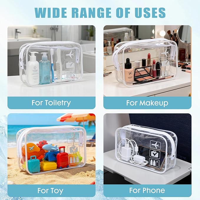 TSA Approved Clear Travel Toiletry Bag, Makeup Cosmetic Bag for Women Men 20 Packs (White)