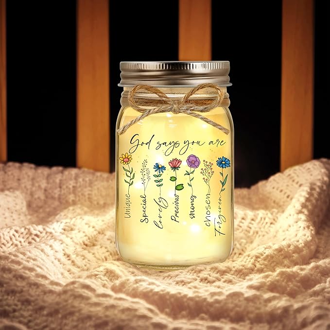 Religious Christian Gifts for Women - Decorative Jar Night Light for Christmas, Birthday, Sister, Friend, Coworker - Inspirational