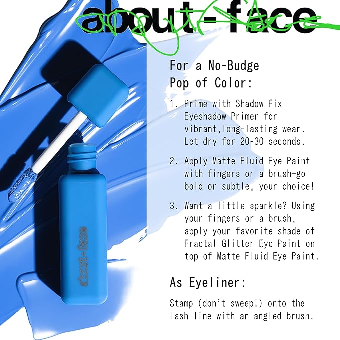 about-face Matte Fluid Eye Paint Blue Monday – High-Pigment Liquid Eyeshadow, Long-Lasting, No-Budge Matte Finish, Vegan & Cruelty-Free (Bright Blue)