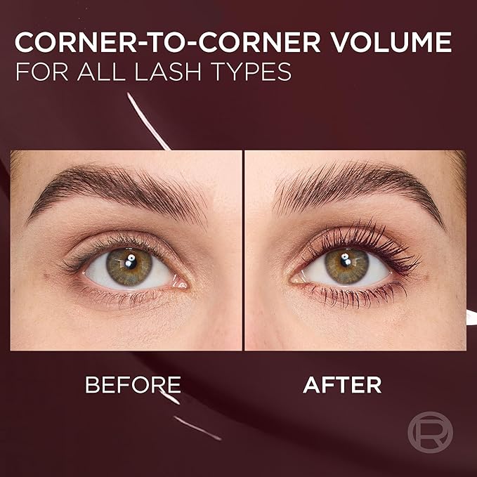 L'Oreal Paris Voluminous Panorama Chromatic Mascara, Volumizing and Lengthening Burgundy Mascara, Longwear, Smudge-Resistant and Washable, 707 Burgundy Cashmere