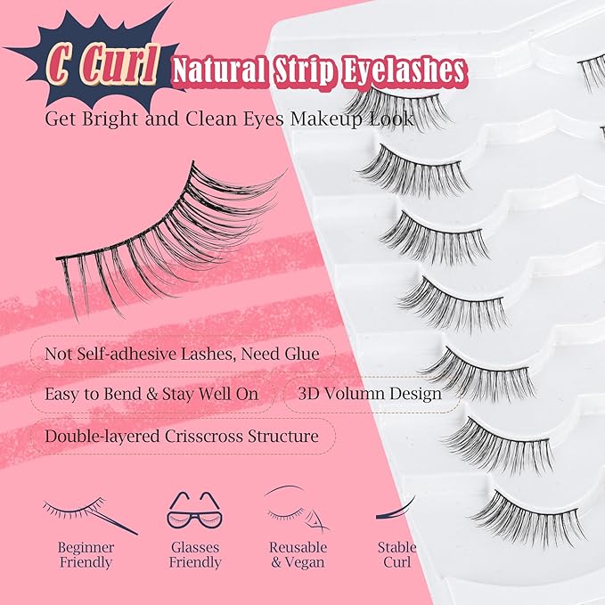 Half Lashes Cat Eye 10MM False Eyelashes Natural Look C Curl Corner Lashes Short Fake Eyelashes 7 Pack Corner Lash Pack Half Eyelash Siligli