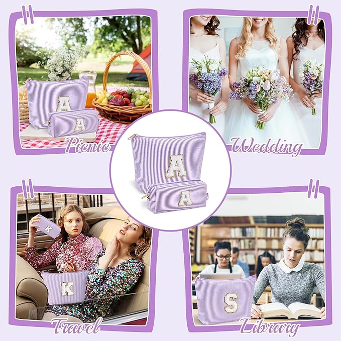 YOOLIFE Birthday Gifts for Kids - Personalized Monogram Makeup Bag Cosmetic Bag Travel Toiletry Bag | Makeup Bag for Girls Teen Girl Friend Sister Wife Girlfriend Daughter Gifts Purple A