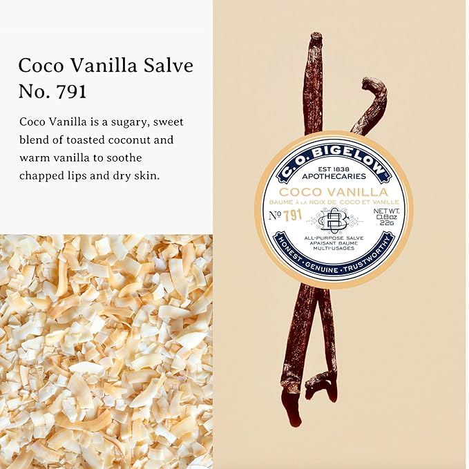 C.O. Bigelow Assorted Salve Tins, Pack of 3 Lip Balm Tins, Coco Vanilla, Apple, and Herbal Mint All Purpose Salve for Lips, Cuticles, Hands & Dry Skin, Lip Balm Set, 0.8 oz