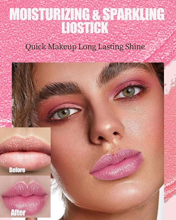 6 Pcs Glitter Lipstick Brown Nude Pink Purple Red Sets, Matte Shimmer Light to Dark for Women Long Lasting 24 Hours Lip Gloss, Sparkling Shiny Waterproof Lip Stick Color Lip Stain labiales Makeup Gift