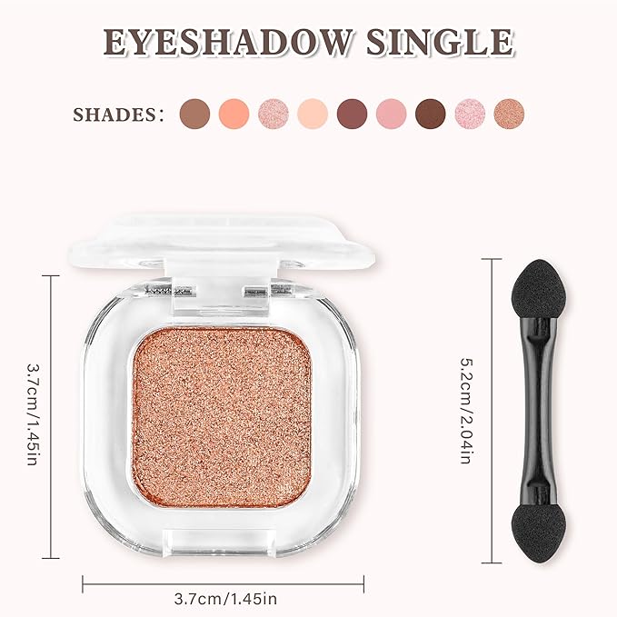 Light Brown Shimmer Single Eyeshadow Makeup Powder Palette，High Pigment Blendable Formula Eye Make-up，Neutral Eye Shadow，sombras para ojos，Longwear Waterproof，Vegan & Cruelty-Free，Eyeshadow Gift