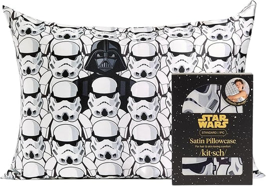 Star Wars x Kitsch Satin Pillowcase with Zipper for Hair & Skin, Softer Than Silk Pillow Cases Queen Standard Size, Wrinkle-Free Smooth & Cooling Satin Pillow Cover, 19x26 - Darth Vader Stormtroopers