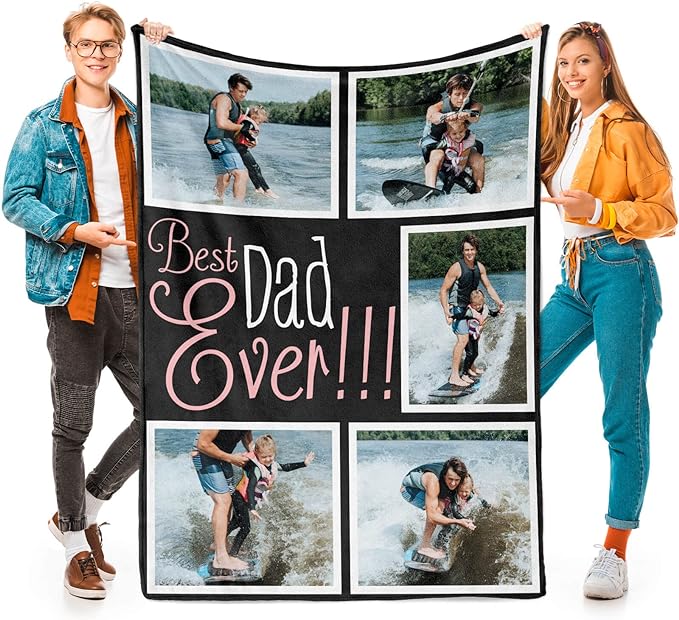 Gifts for Dad Custom Blankets with Photos Personalized Photo Blankets with Picture for Dad, Customized Throws Blanket for Fathers Day Plush Best Daddy Ever Family Husband Men Birthday