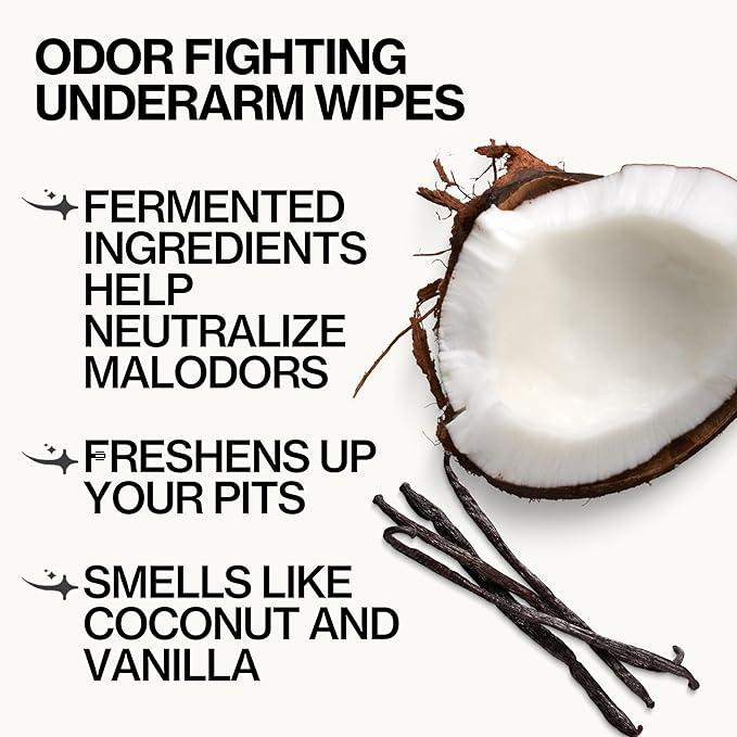 Pacifica Underarm Detox & Odor Control Bundle – Coconut & Charcoal Armpit Scrub and Coconut Deodorant Wipes, Aluminum-Free Underarm Care Set for Natural Deodorant Users