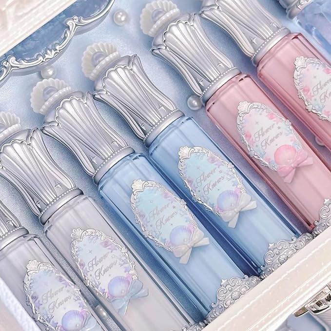 Flower Knows Shell's Jewel Nourishing Lip Glaze,Hydrating Lip Gloss with Hyaluronic,Moisturizing Plumping Oil,Non-Sticky Formula,0.16 fl.oz(P04 Seafoam Glow)