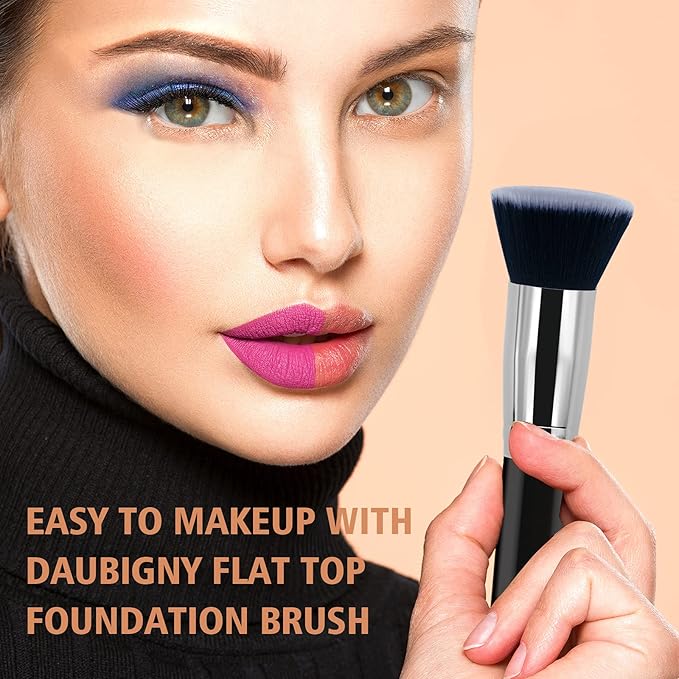Makeup Brush Daubigny Flat Top Foundation Brush for Liquid Makeup Premium and Professional Make Up Foundation Brush Perfect for Mineral Foundation Highlight Flawless Powder Buffing Blending (Black)