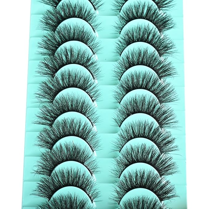 Mink Lashes Fluffy Wispy Eyelashes Medium Natural Eye Lash Pack Thick Full Small Strip Eyelash Set Thin Band Russian Strips Lash Extension (Flare Volume | 8-15mm)