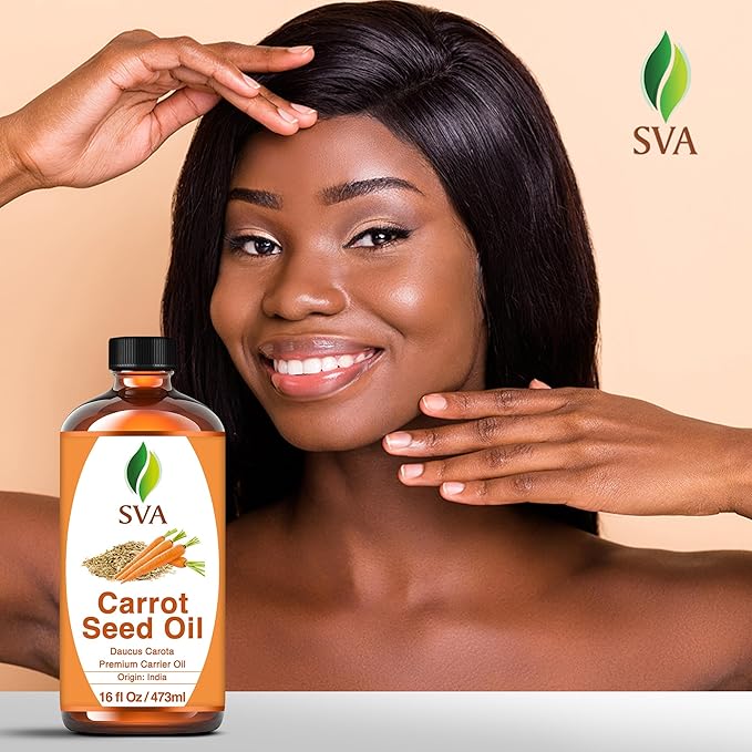 SVA Carrot Seed Oil - 16 Fl Oz – 100% Natural Cold Pressed Carrot Oil - for Face, Skin Care, Hair Care, Scalp Massage & Body Massage – Carrier Oil