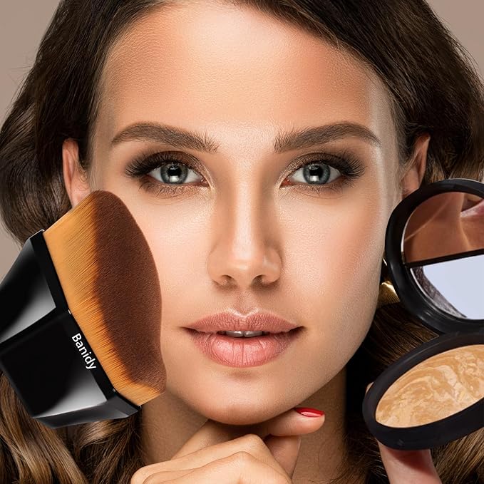 Premium Foundation Brush, Beauty Blender Brushes for Blending Liquid Hexagon Face Blush Liquid Powder Foundation Brush with Protective Case