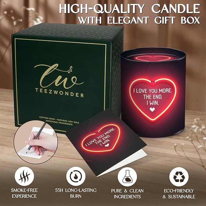 TEEZWONDER Christmas Anniversary Wedding Gifts for Women Men - I Love You More Long Lasting Vanilla Lavender Candle 10 Oz - I Love You Christmas Birthday Gifts for Him Her Boyfriend Husband
