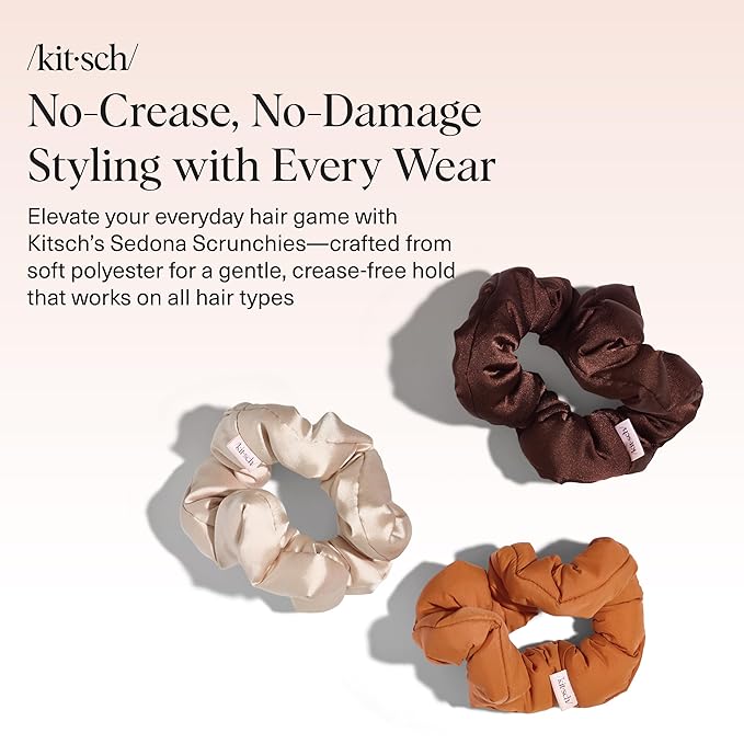 Kitsch Scrunchies for Women - No Crease Hair Ties No Damage | Soft Polyester Scrunchies for All Hair Types | Stylish & Comfortable, For Ponytails & Buns | Ideal Gifts for Women - Sedona, 3pcs