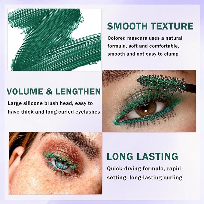 Green Mascara and Eyeliner Set,Natural Curling Green Mascara for Eyelashes,Volumizing Lengthening Rimel de Pestañas Waterproof,5D Colored Eye Makeup
