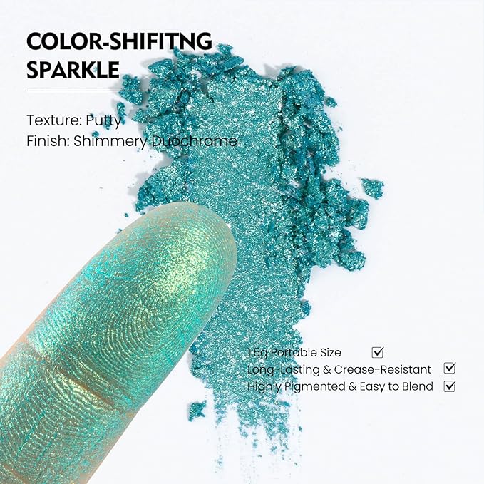 Chameleon Single Eyeshadow – Blue-Green Shimmer,Pressed Powder, Square Pan, Fits Magnetic Palettes,High Pigment, Smudge-Proof, Smooth Blend, All-Day Wear (Mermaid Flip)