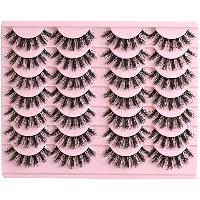 FARRED Fluffy Lashes Natural Eyelashes Short Wispy Eye Lash Strips 14 Pairs Separated Volume Eyelash Pack 16mm Dramatic Wispies Fake Strip Lashes Clusters Cat Eye Pestañas Spiky Look (F24 | 9-16mm)