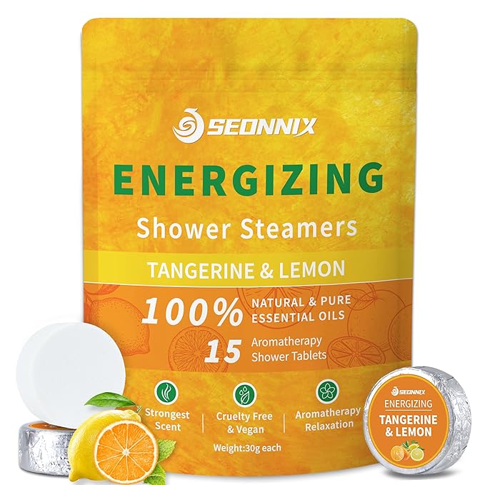 Shower Steamers Aromatherapy 15 Pack, Tangerin & Lemon Shower Bombs with Natural Essential Oils, Relaxation & Birthday Gifts for Women and Men, Stress Relief & Self Care Gifts, Shower Tablets