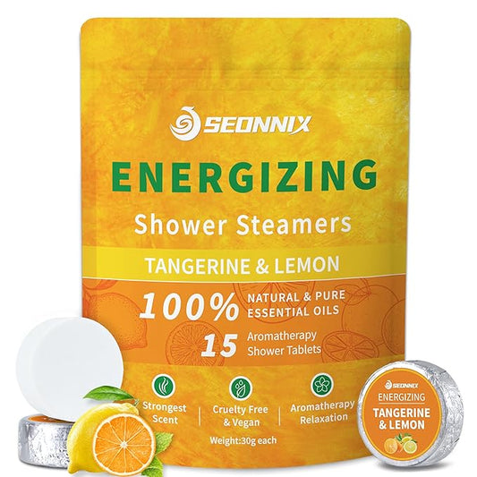 Shower Steamers Aromatherapy 15 Pack, Tangerin & Lemon Shower Bombs with Natural Essential Oils, Relaxation & Birthday Gifts for Women and Men, Stress Relief & Self Care Gifts, Shower Tablets