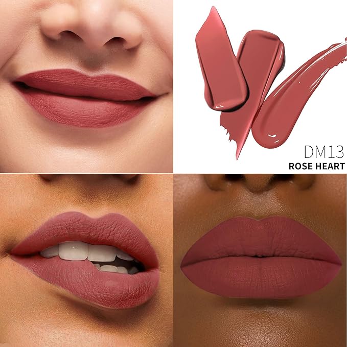 Red Lipstick Matte for Women Color Stay Long Lasting Lipstick Smudgeproof Liquid Lipsticks Cruelty Free Lip Color, Rose Heart