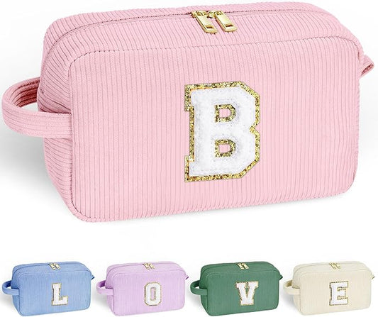 YOOLIFE Girls Makeup Bag - Personalized 5 6 7 8 9 10 Year Old Girl Birthday Gift Initial Cute Make Up Bag Makeup Bag Cosmetic Skincare Bag Wedding Bride Gifts Birthday Gifts for Girls Women Letter B