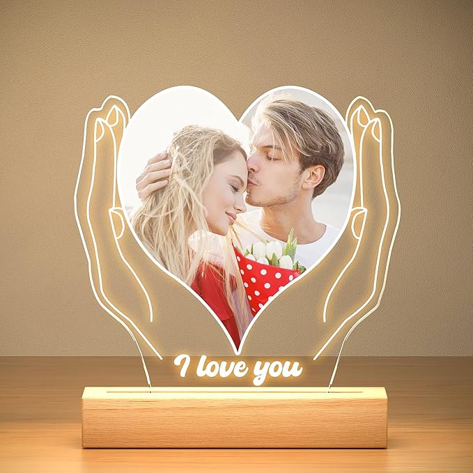 Personalized Anniversary Couple Gifts for Women & Men, Custom Picture Frame with Photo, Personalized Photo Frame with Night Light, Christmas Birthday Gifts for Her Him Girlfriend Boyfriend