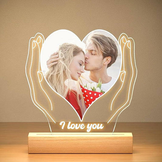 Personalized Anniversary Couple Gifts for Women & Men, Custom Picture Frame with Photo, Personalized Photo Frame with Night Light, Christmas Birthday Gifts for Her Him Girlfriend Boyfriend