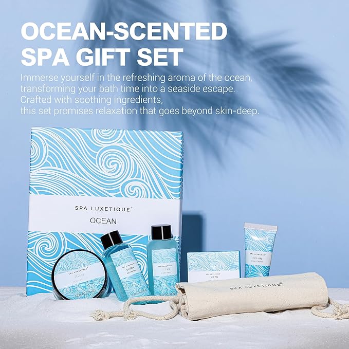 Spa Luxetique Spa Gift Set for Women,Ocean Spa Set Includes Body Lotion, Shower Gel,Bubble Bath, Hand Cream,Bath Gifts for Women, Christmas Gifts