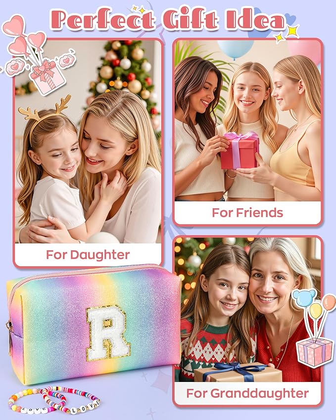 Birthday Gifts for 4 5 6 7 8 9 10 11 12 Year Old Girls, Initial Makeup Toiletry Bag for Kids, Kindergarten Graduation Gifts, Teacher Appreciation Gifts, Cute Trendy Stuff (Small)