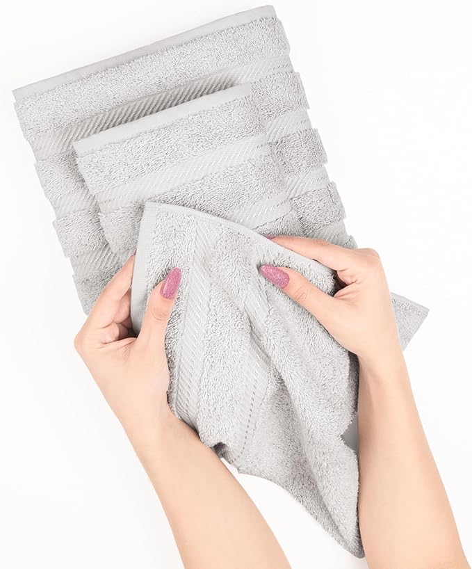 American Soft Linen Premium 3 Piece Towel Set, 1 Bath Towel 1 Hand Towel 1 Washcloth, 600 GSM 100% Cotton Turkish Towels for Bathroom, Silver Grey Towel Set