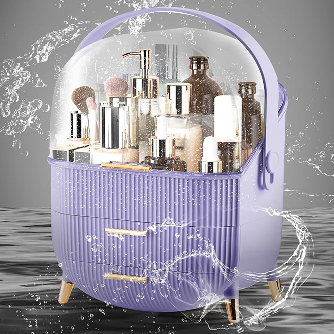 Makeup Organizer for Vanity, Make up Organizers and Storage, Cosmetics Skincare Organizers with Lid and Drawers, Cosmetic Display Cases for Countertop, Bathroom, Dresser, Ideal Gifts for Women(Purple)