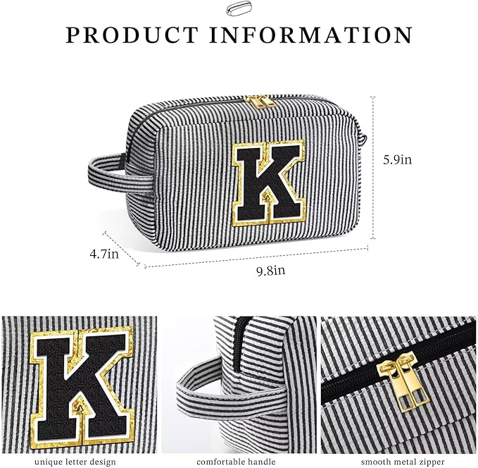 YOOLIFE Initial Makeup Bag - Personalized Monogram Cute Makeup Bags, Girls Makeup Toiletry Bag Pouch, Make Up Case for Women Her Mom Friend Female Sister Teacher, Birthday Gifts for Women P